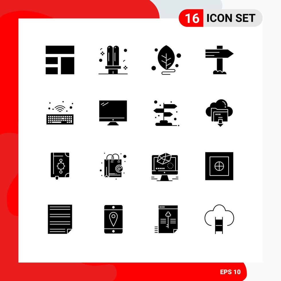 16 Universal Solid Glyphs Set for Web and Mobile Applications keyboard pointer light map science Editable Vector Design Elements