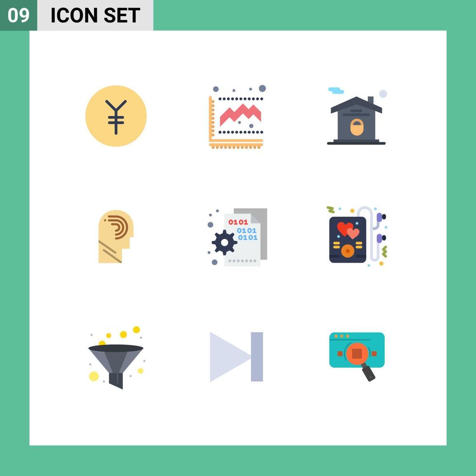 Set of 9 Vector Flat Colors on Grid for codding switch house mind human Editable Vector Design Elements