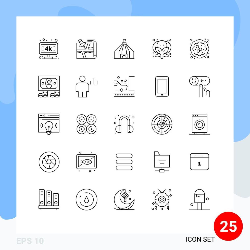 Group of 25 Modern Lines Set for food cake map vegetable broccoli Editable Vector Design Elements