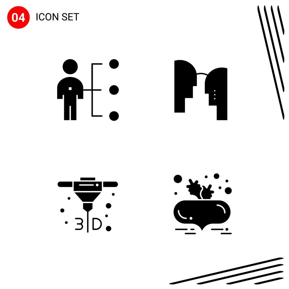 Collection of 4 Vector Icons in solid style Pixle Perfect Glyph Symbols for Web and Mobile Solid Icon Signs on White Background 4 Icons