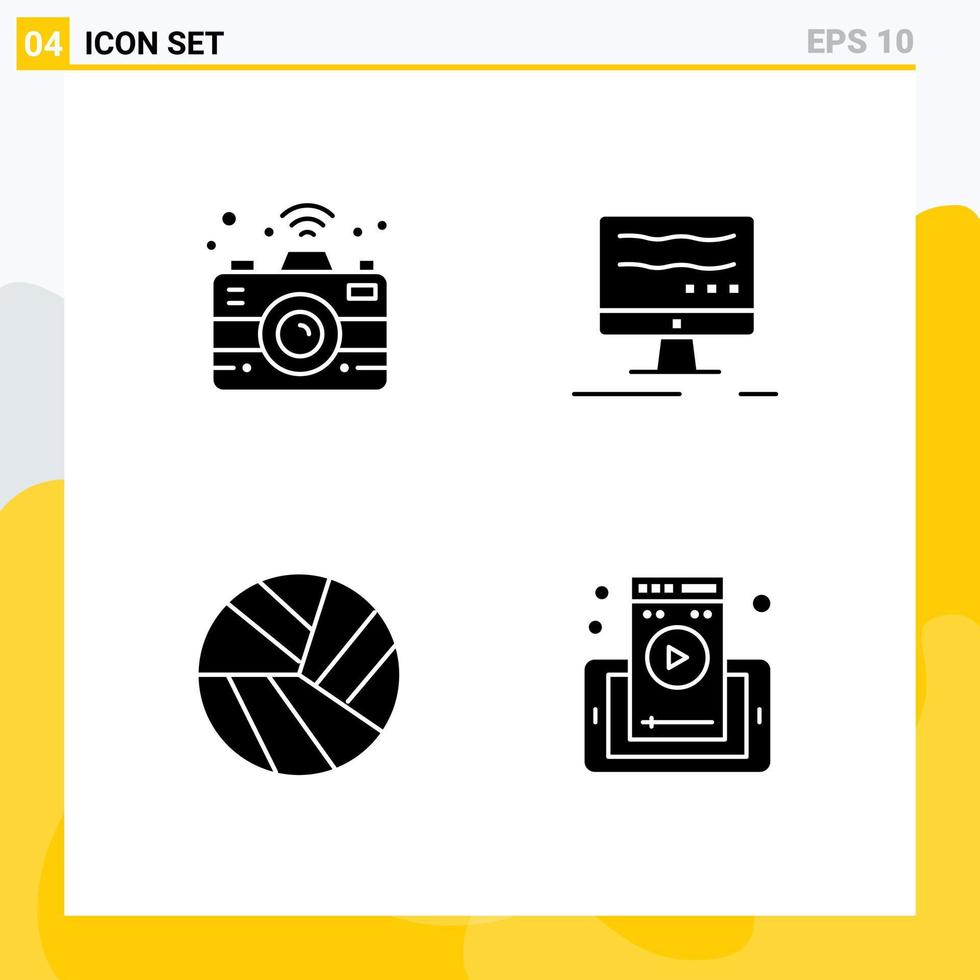 User Interface Pack of 4 Basic Solid Glyphs of camera web page computer ball phone Editable Vector Design Elements