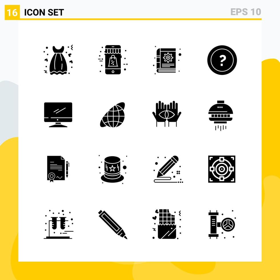 colección de 16 iconos sólidos universales. conjunto de iconos para web y móvil. vector