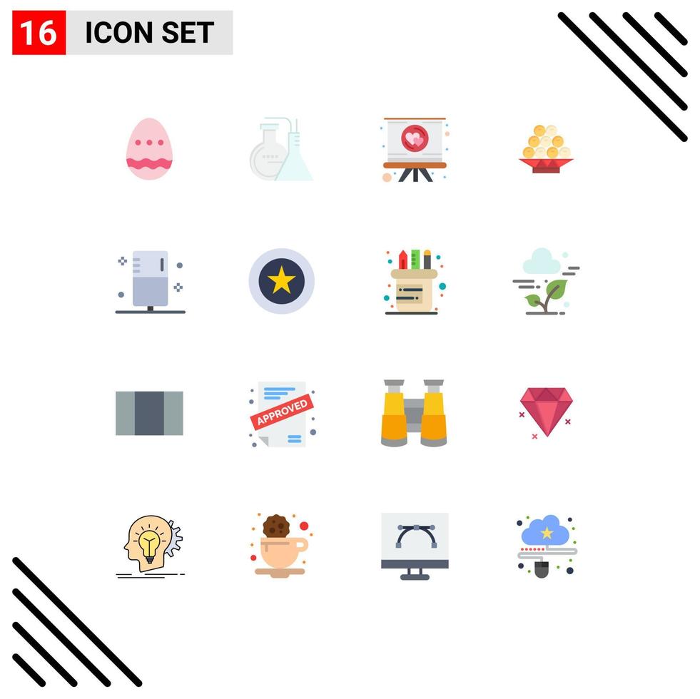 Flat Color Pack of 16 Universal Symbols of enema chinese heart china food Editable Pack of Creative Vector Design Elements