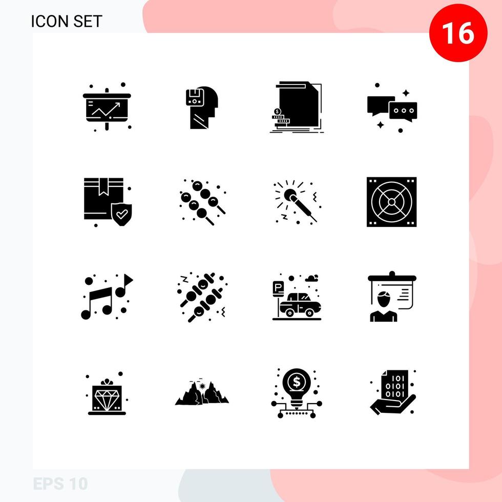 Solid Glyph Pack of 16 Universal Symbols of mail chat user reports money Editable Vector Design Elements