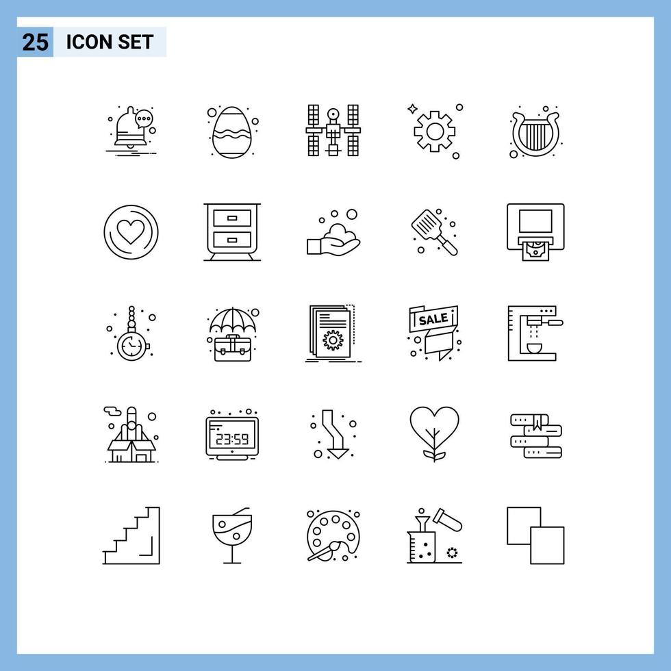 Line Pack of 25 Universal Symbols of irish harp orbital cogs gear Editable Vector Design Elements