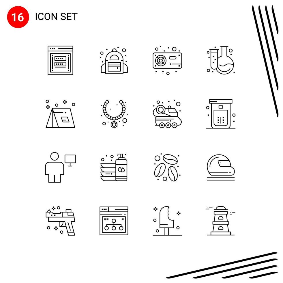 16 iconos creativos signos y símbolos modernos de la educación del campamento química informática vga elementos de diseño vectorial editables vector