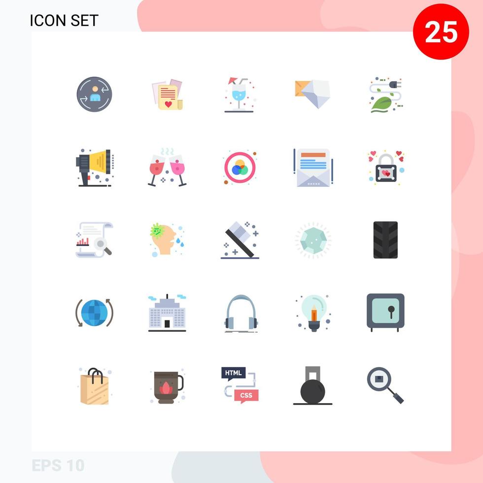 Universal Icon Symbols Group of 25 Modern Flat Colors of leaf electricity drink open mail Editable Vector Design Elements