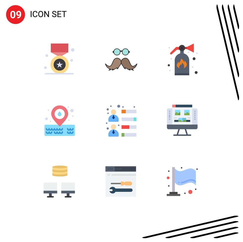 Set of 9 Modern UI Icons Symbols Signs for development park male water security Editable Vector Design Elements