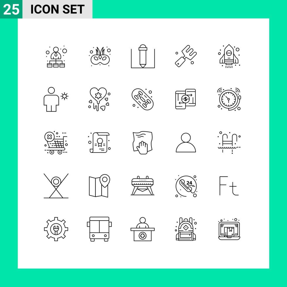 25 iconos creativos signos y símbolos modernos de avatar nave espacial lápiz cohete cultivo elementos de diseño vectorial editables vector