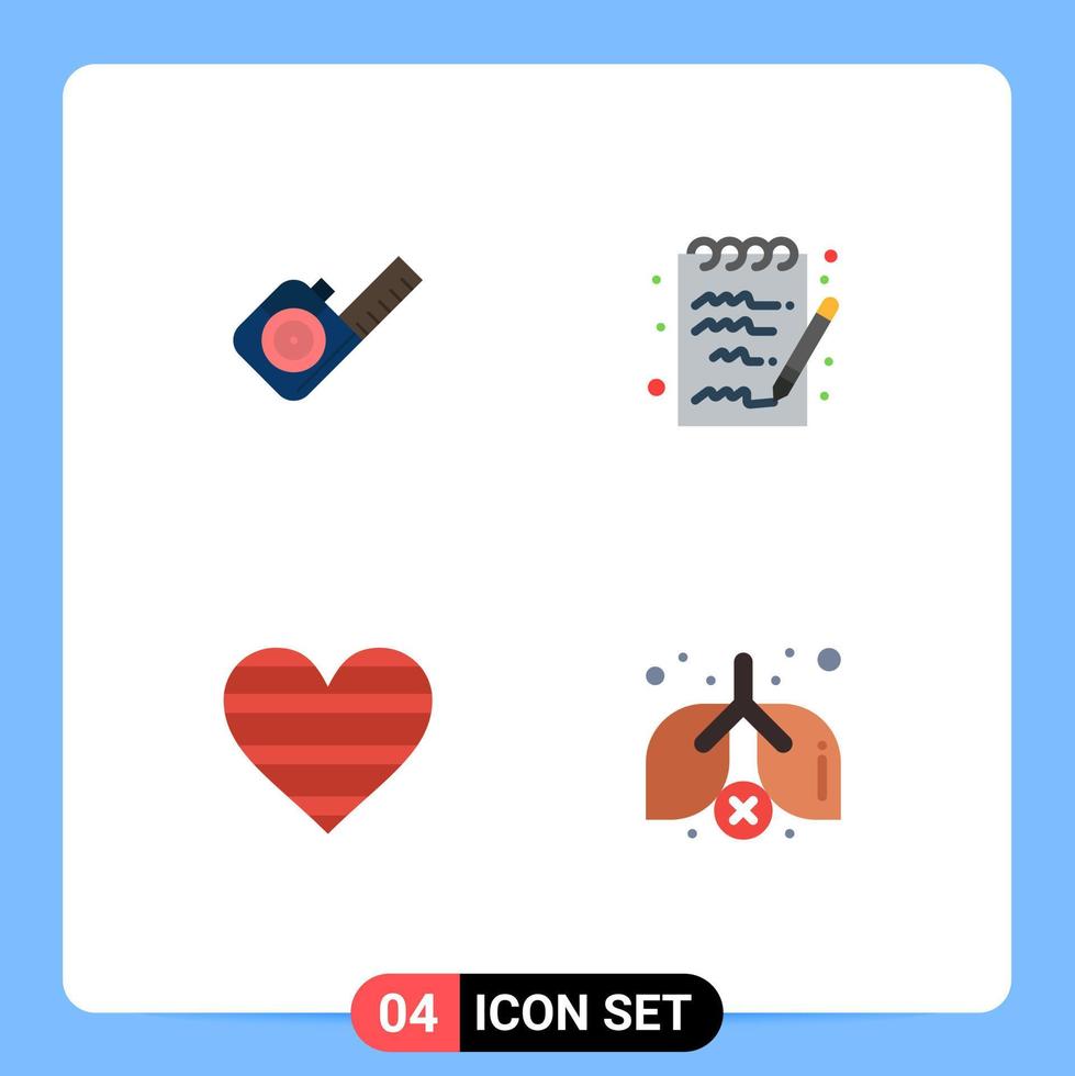 User Interface Pack of 4 Basic Flat Icons of measure like tool notepad report Editable Vector Design Elements