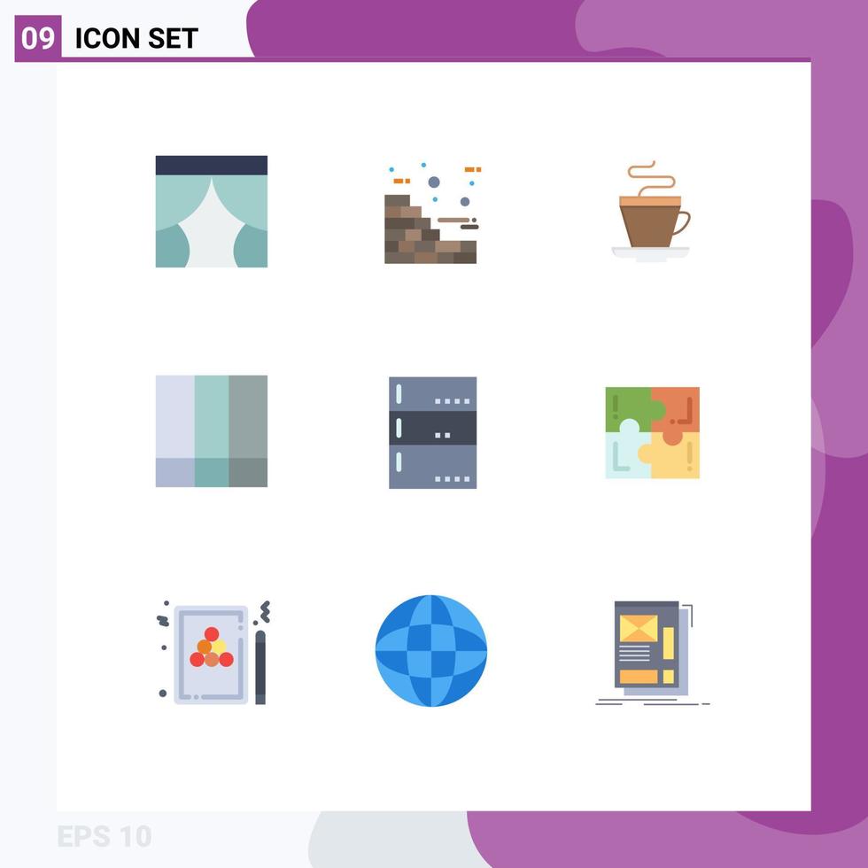 Pictogram Set of 9 Simple Flat Colors of data lines tea layout grid Editable Vector Design Elements