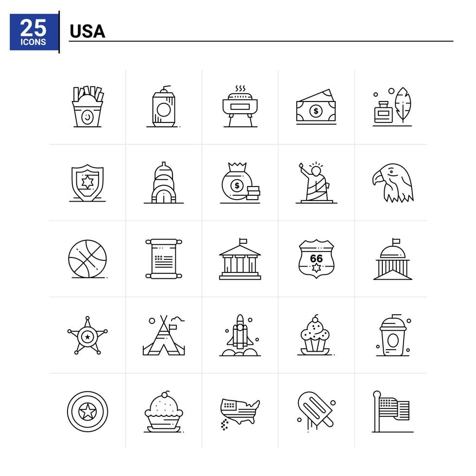 25 Usa icon set. vector background