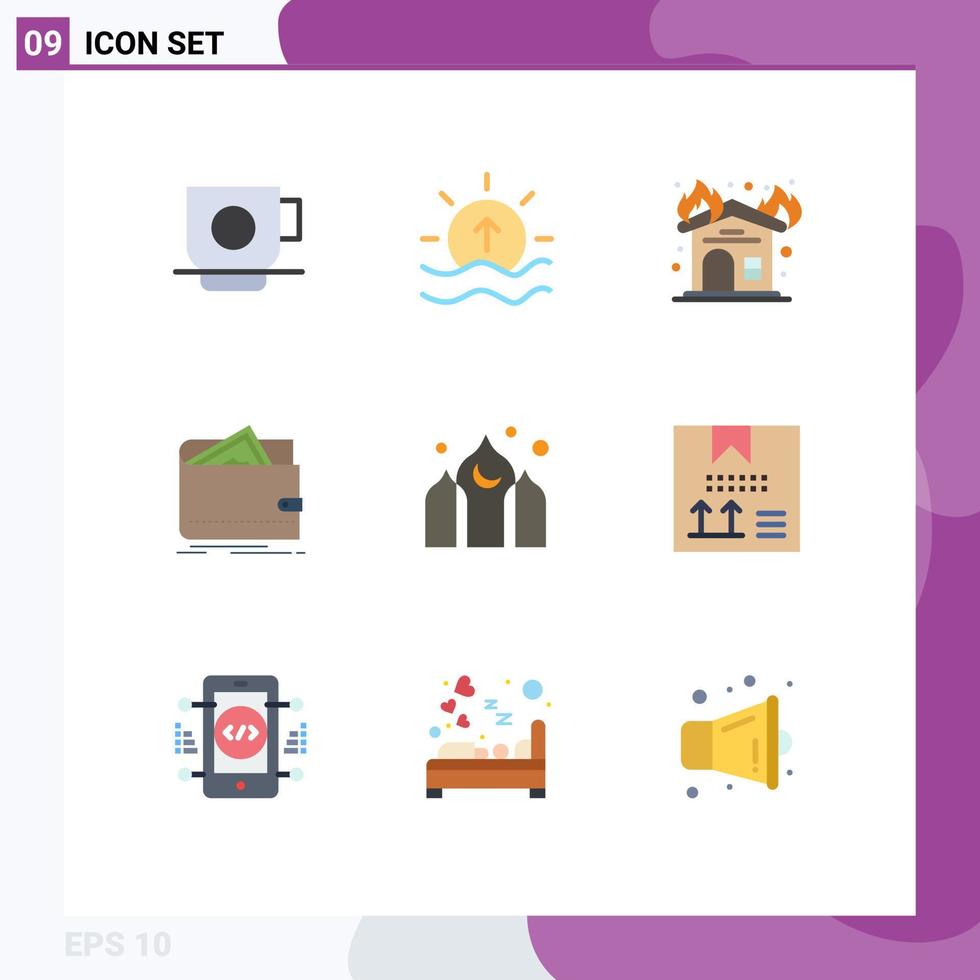 Modern Set of 9 Flat Colors and symbols such as purse money sun finance firehouse Editable Vector Design Elements