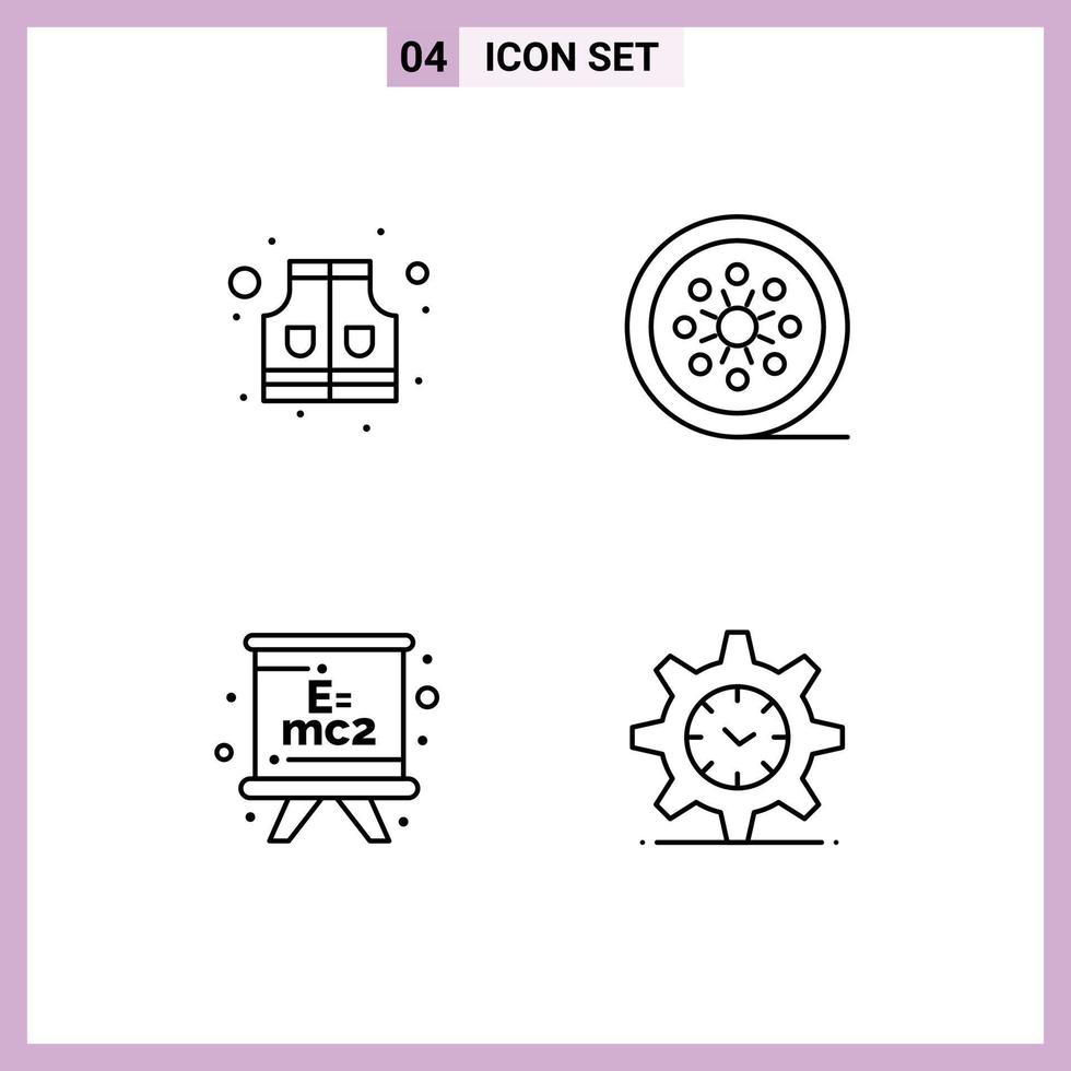 Pack of 4 Modern Filledline Flat Colors Signs and Symbols for Web Print Media such as jacket blackboard black film tape reel education Editable Vector Design Elements