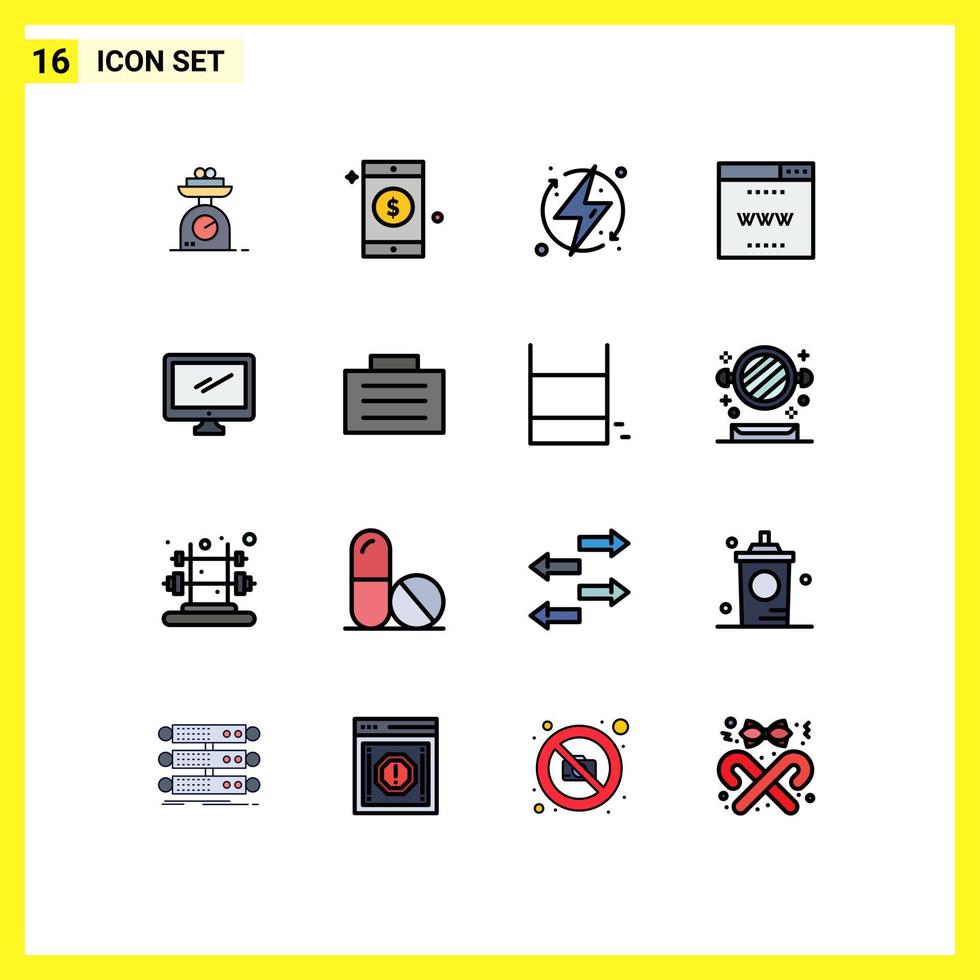 Flat Color Filled Line Pack of 16 Universal Symbols of monitor site ecologic seo internet Editable Creative Vector Design Elements
