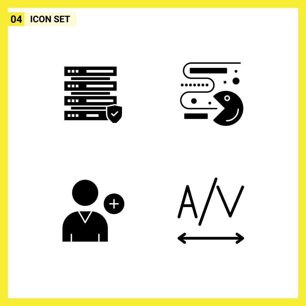 Pack of 4 Modern Solid Glyphs Signs and Symbols for Web Print Media such as data user competition play tracking Editable Vector Design Elements