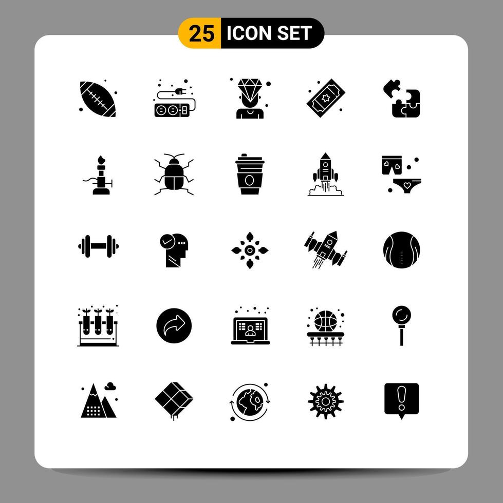 Group of 25 Solid Glyphs Signs and Symbols for jigsaw theater tickets business movie tickets cinema tickets Editable Vector Design Elements