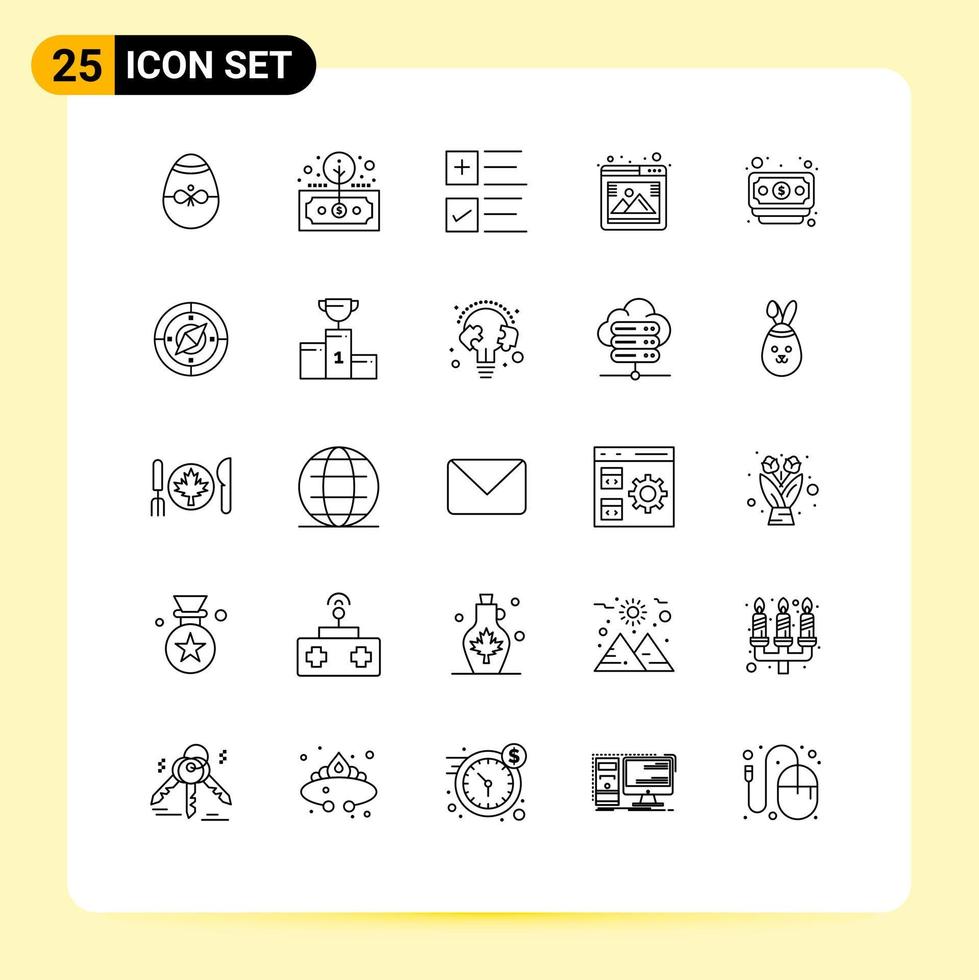 25 Universal Line Signs Symbols of browser photo return gallery plus Editable Vector Design Elements