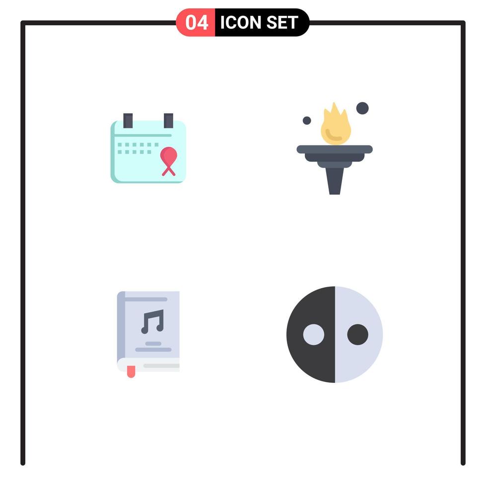 Modern Set of 4 Flat Icons and symbols such as calendar book date motivation music Editable Vector Design Elements