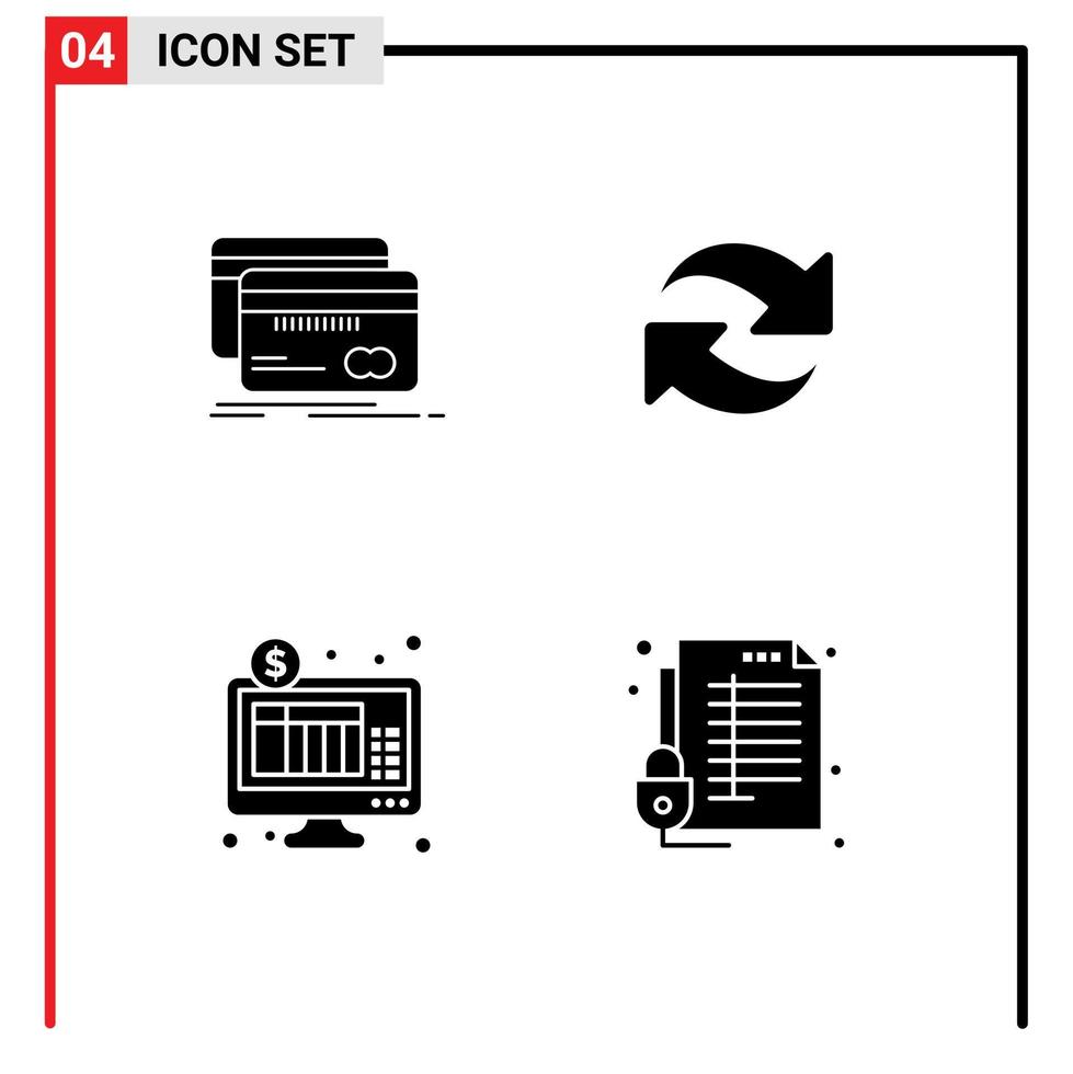 Modern Set of 4 Solid Glyphs Pictograph of banking banking debit reload internet banking Editable Vector Design Elements