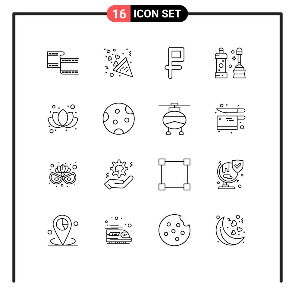 Universal Icon Symbols Group of 16 Modern Outlines of full flower money chinese equipment Editable Vector Design Elements