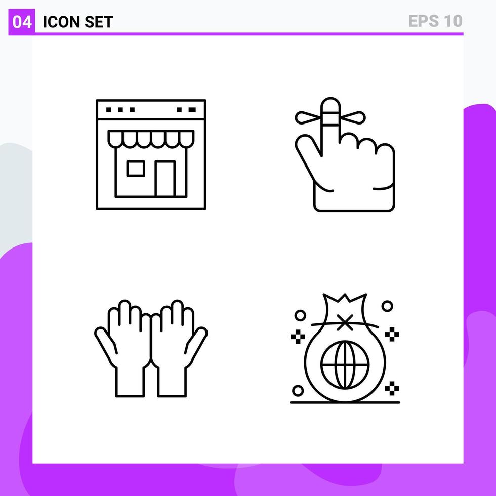 conjunto de 4 iconos en estilo de línea. símbolos de esquema creativos para el diseño de sitios web y aplicaciones móviles. signo de icono de línea simple aislado sobre fondo blanco. 4 iconos. vector