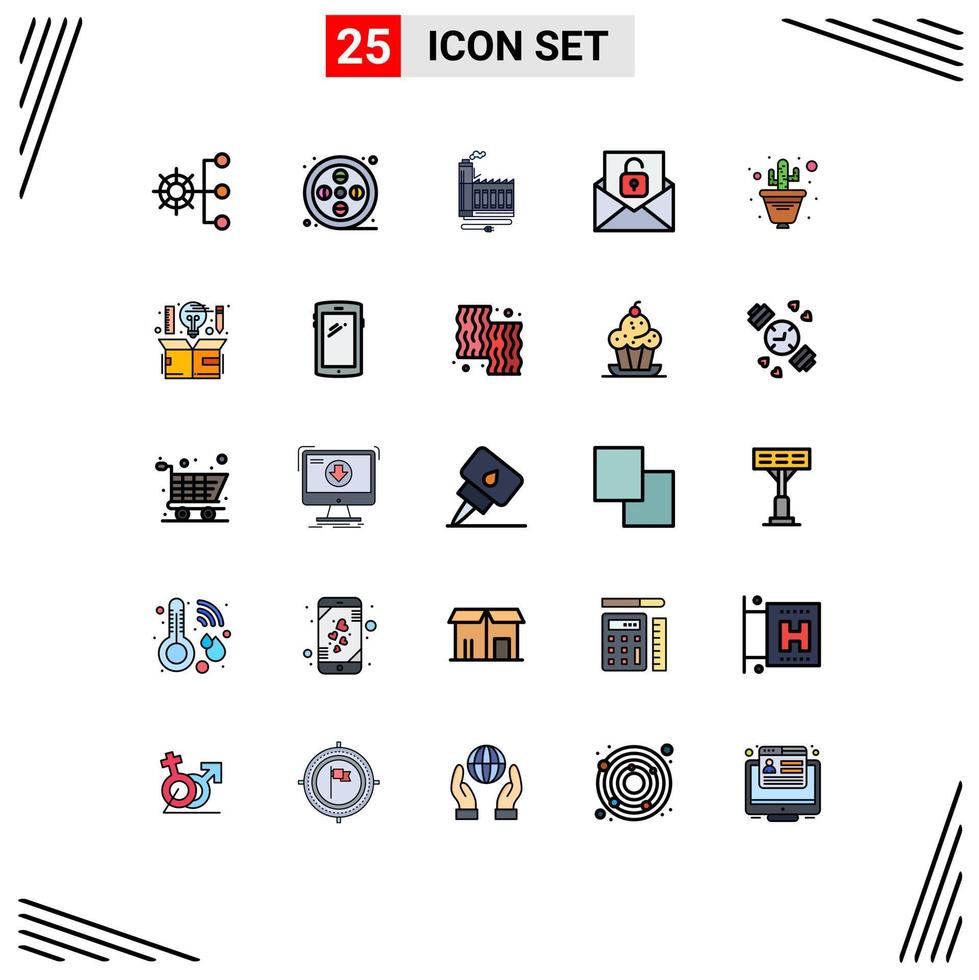 Pictogram Set of 25 Simple Filled line Flat Colors of unlock email paint communication factory Editable Vector Design Elements