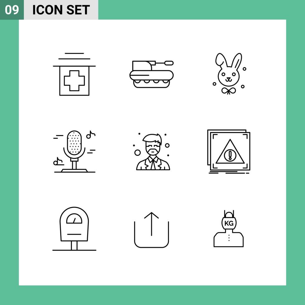 Universal Icon Symbols Group of 9 Modern Outlines of teacher master bynny instructor microphone Editable Vector Design Elements
