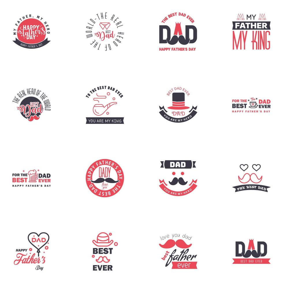 Happy fathers day set 16 Black and Pink Vector typography Vintage lettering for fathers day greeting cards banners tshirt design You are the best dad Editable Vector Design Elements