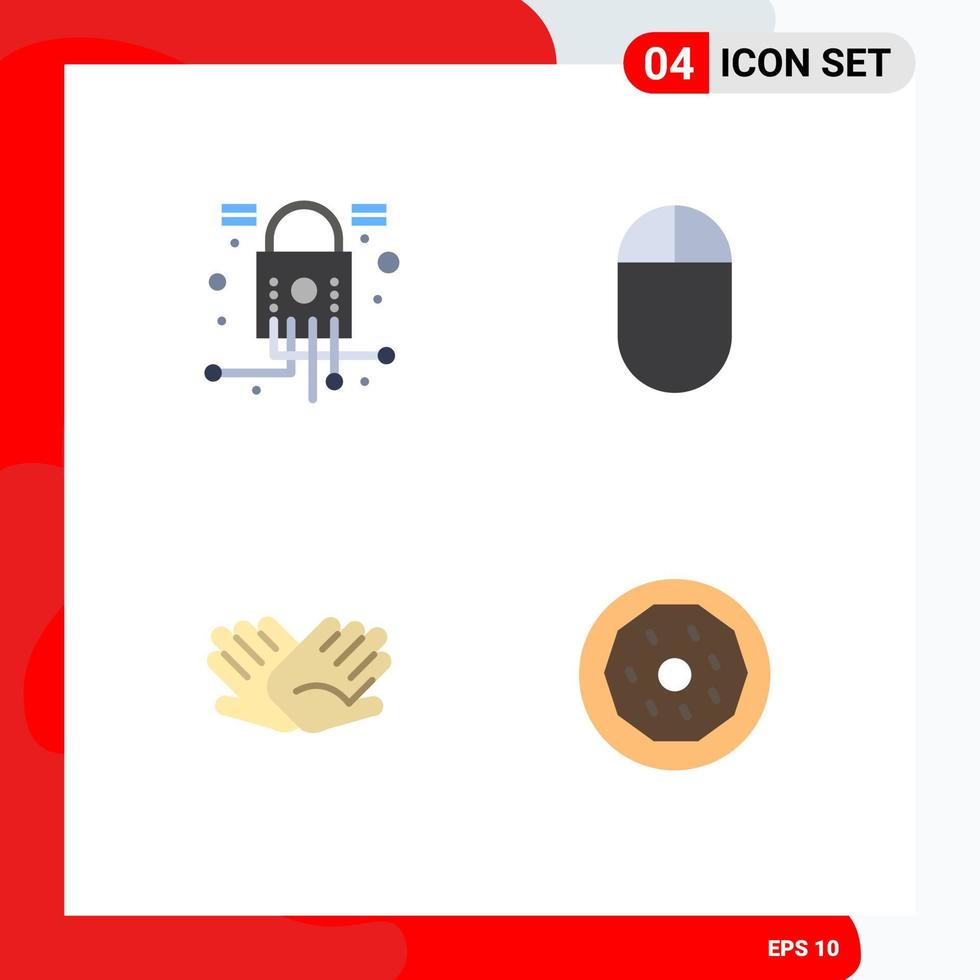 Group of 4 Modern Flat Icons Set for cyber helping security charity dessert Editable Vector Design Elements