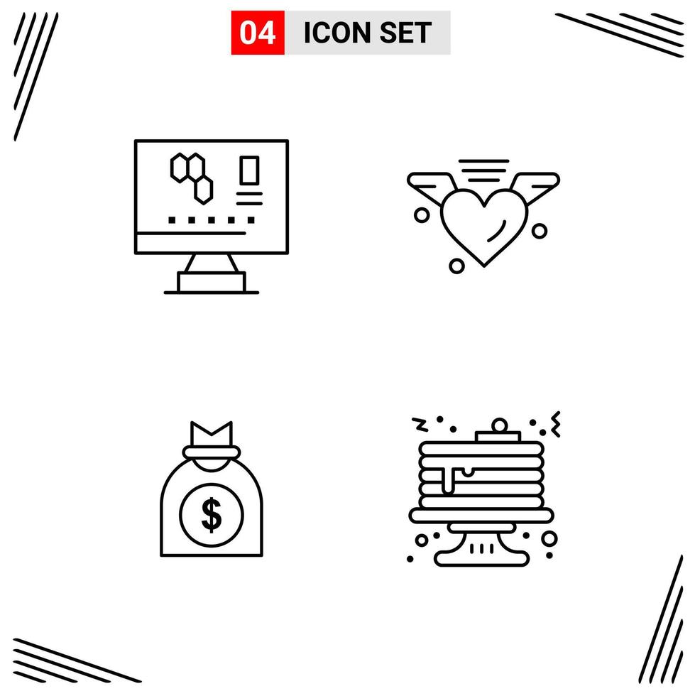 4 Icons Line Style. Grid Based Creative Outline Symbols for Website Design. Simple Line Icon Signs Isolated on White Background. 4 Icon Set. vector