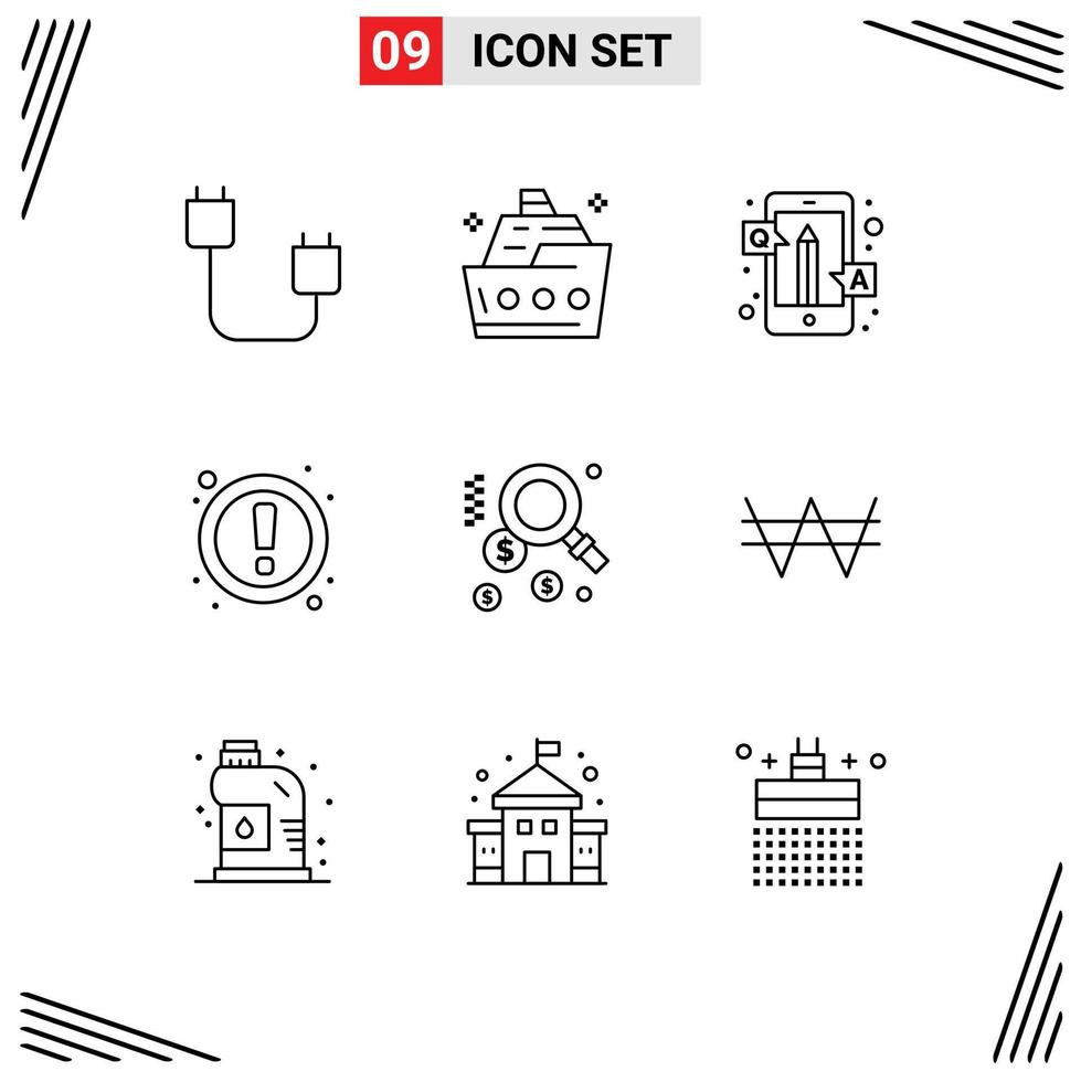 Set of 9 Vector Outlines on Grid for ui attention ship questions online Editable Vector Design Elements