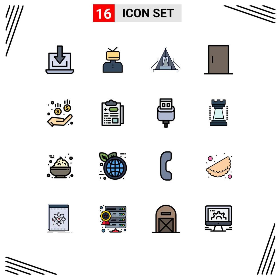 paquete de iconos de vectores de stock de 16 signos y símbolos de línea para electrodomésticos, muebles, puerta de persona, camping, elementos de diseño de vectores creativos editables