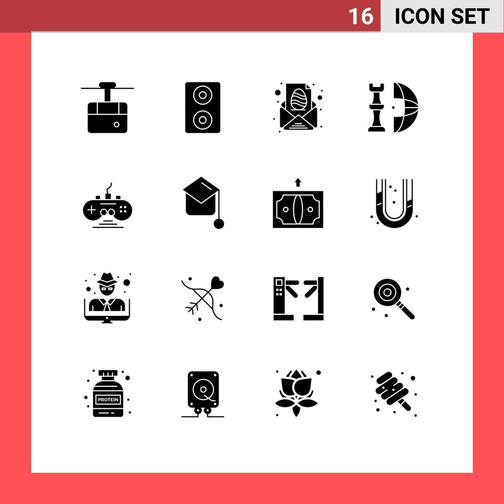 Modern Set of 16 Solid Glyphs and symbols such as game controller controller message plan international Editable Vector Design Elements