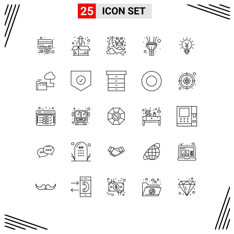 Set of 25 Modern UI Icons Symbols Signs for lightbulb light plant flash night Editable Vector Design Elements