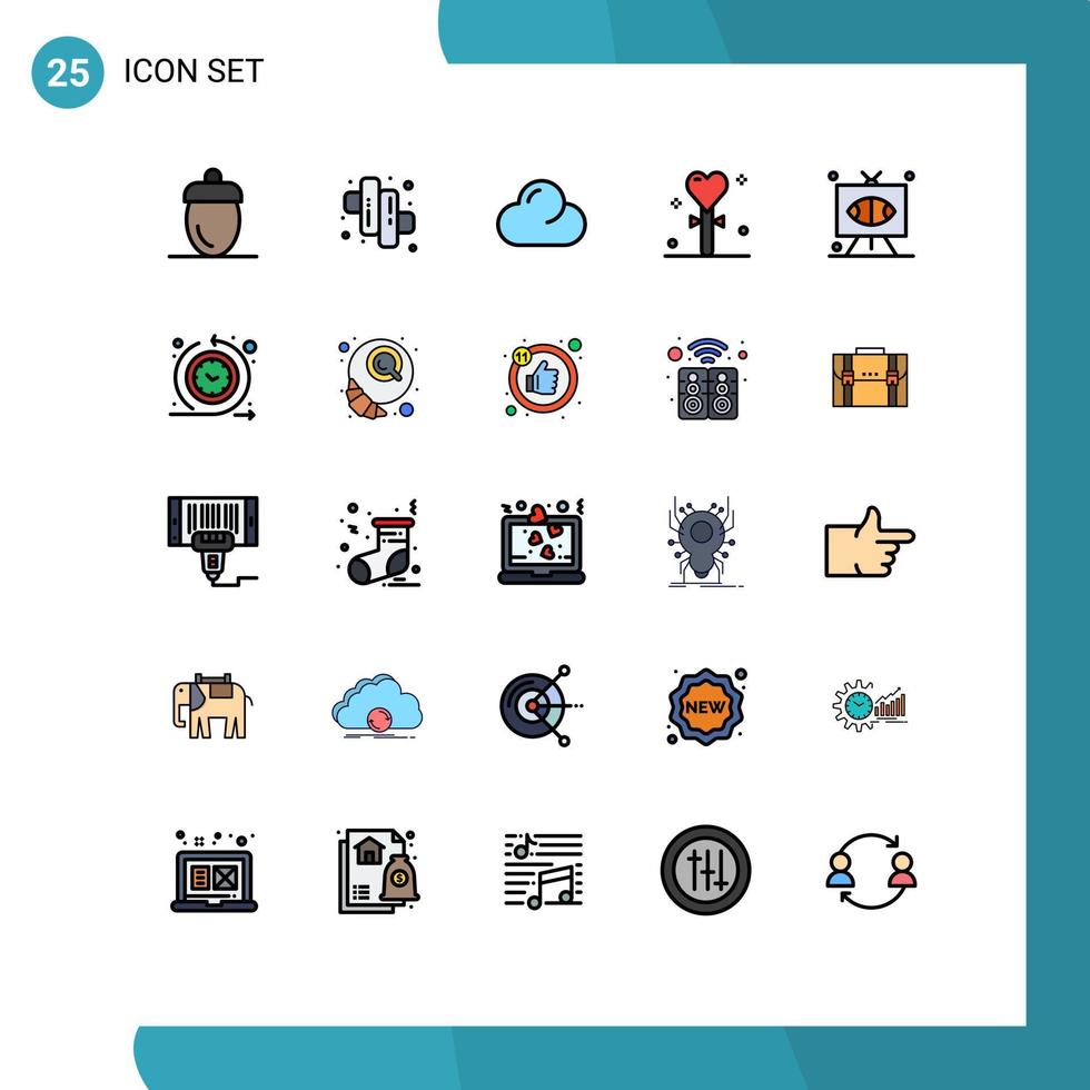 Universal Icon Symbols Group of 25 Modern Filled line Flat Colors of game stick cloud holiday event Editable Vector Design Elements