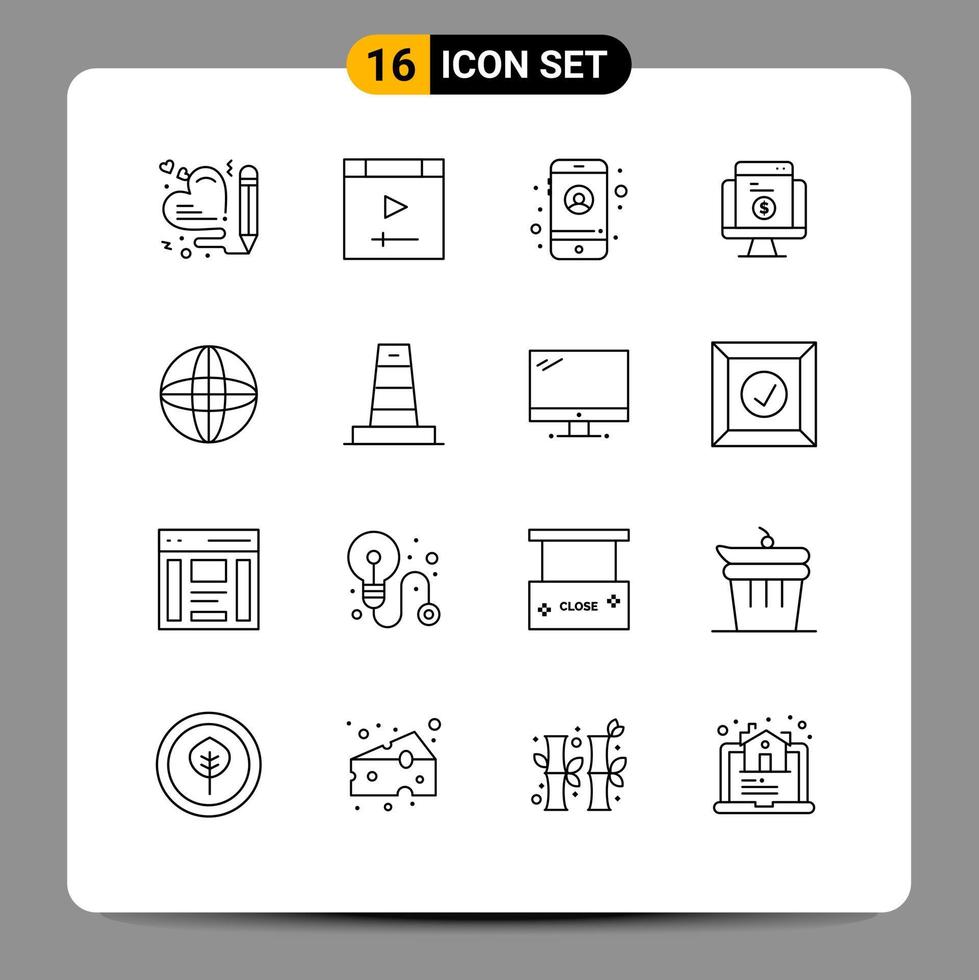 Outline Pack of 16 Universal Symbols of internet website account ecommerce online Editable Vector Design Elements
