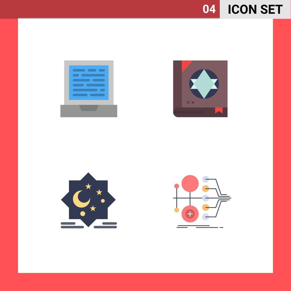 grupo de 4 iconos planos, signos y símbolos para el libro estrella de la computadora portátil, nuevos elementos de diseño vectorial editables aterradores vector