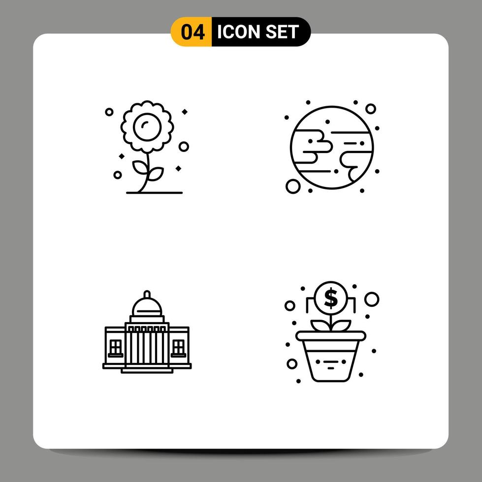 Stock Vector Icon Pack of 4 Line Signs and Symbols for farming white sunflower moon architecture Editable Vector Design Elements