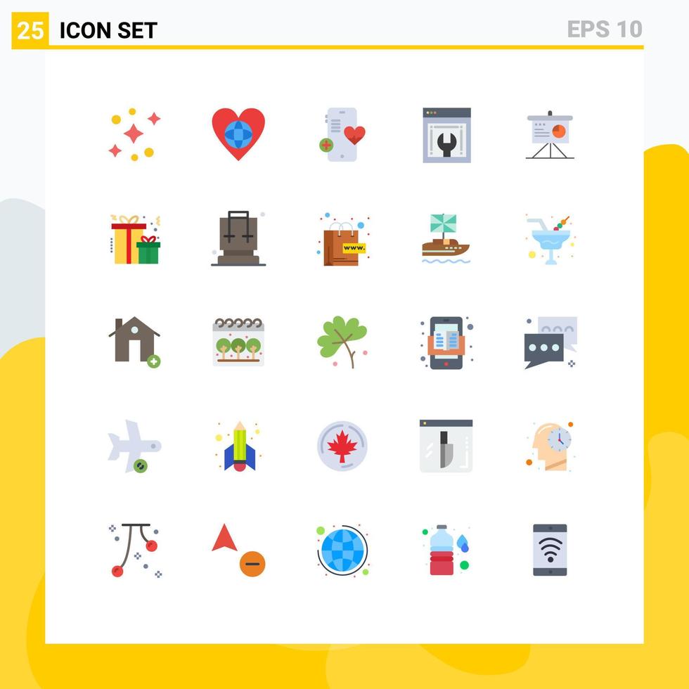 Editable Vector Line Pack of 25 Simple Flat Colors of analytics web maintenance medical web development web advancement Editable Vector Design Elements