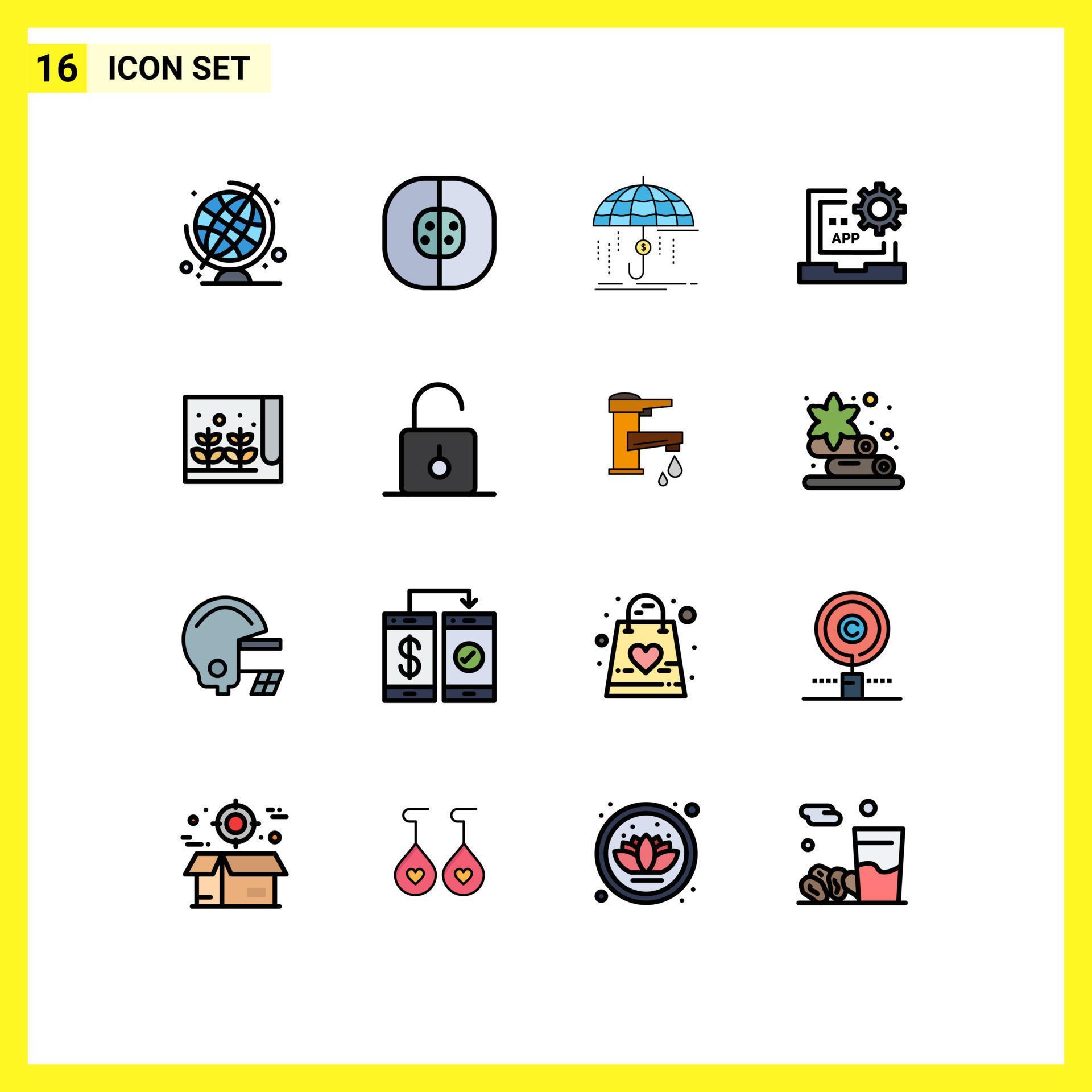 Mobile Interface Flat Color Filled Line Set of 16 Pictograms of ...