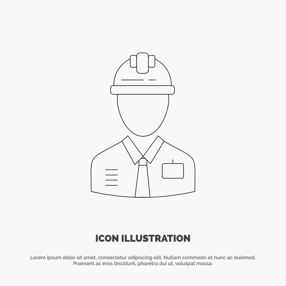 Worker Industry Construction Constructor Labour Labor Line Icon Vector
