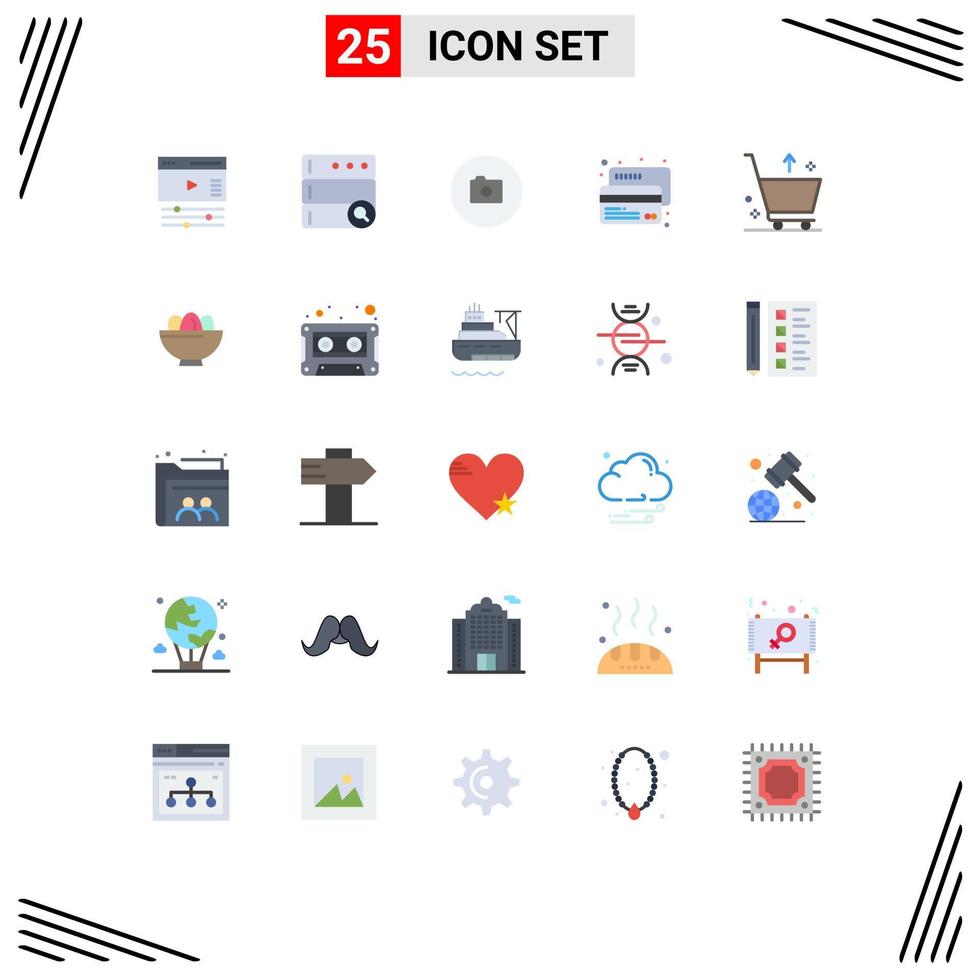 25 User Interface Flat Color Pack of modern Signs and Symbols of e cart image payment card Editable Vector Design Elements