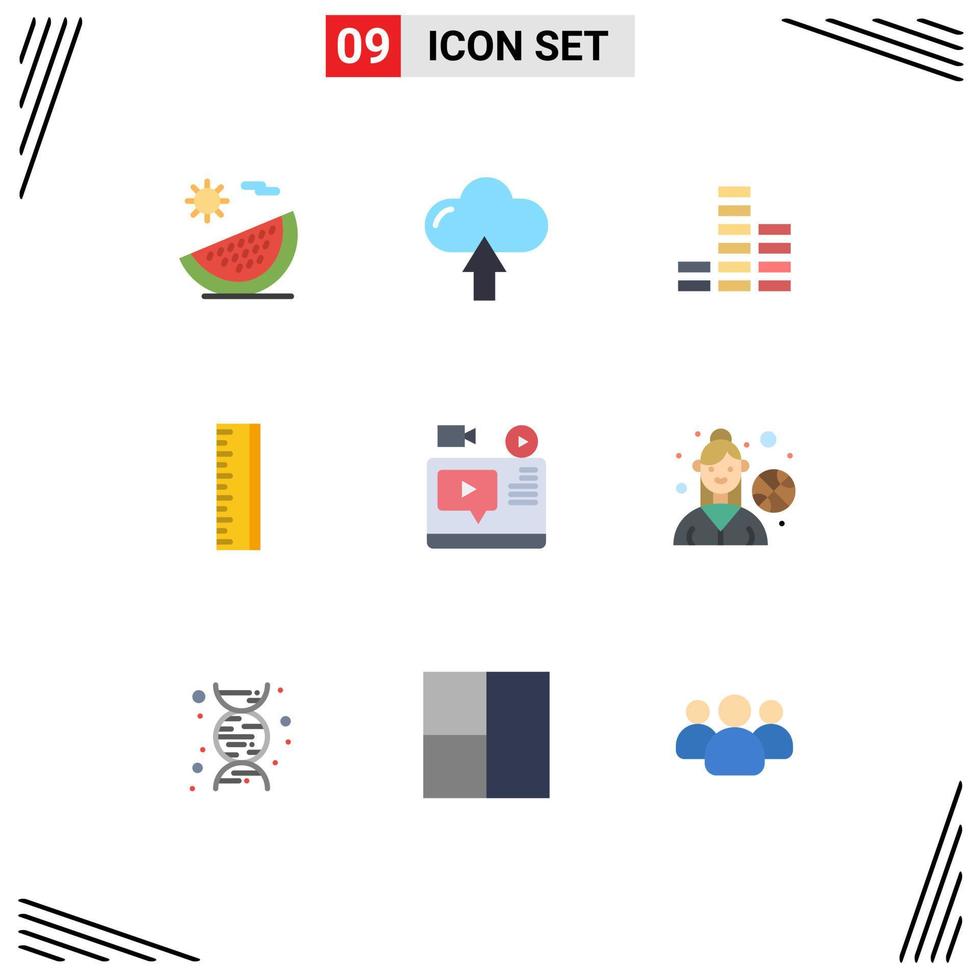 Modern Set of 9 Flat Colors and symbols such as blog video upload designer scale Editable Vector Design Elements