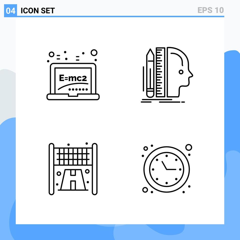 iconos de estilo moderno de 4 líneas. símbolos de contorno para uso general. signo de icono de línea creativa aislado sobre fondo blanco. Paquete de 4 iconos. vector