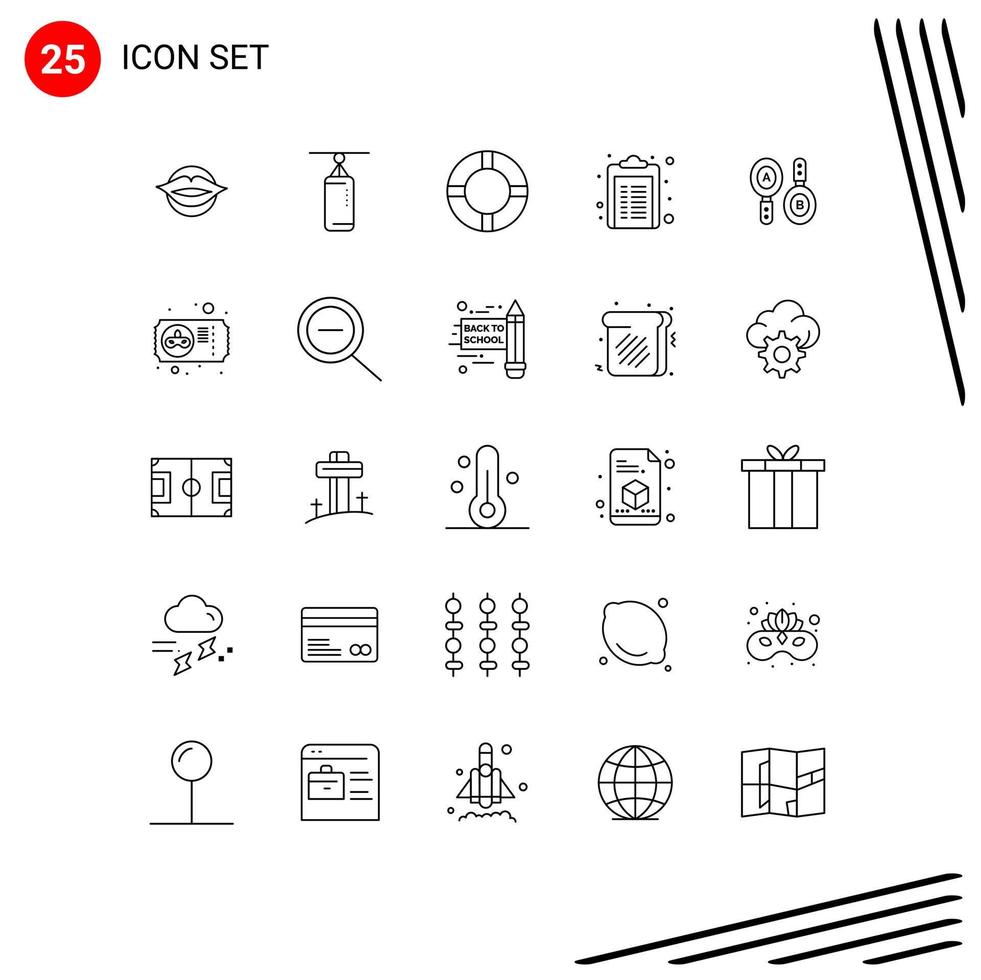 Pictogram Set of 25 Simple Lines of search pharmacy punching note healthcare Editable Vector Design Elements