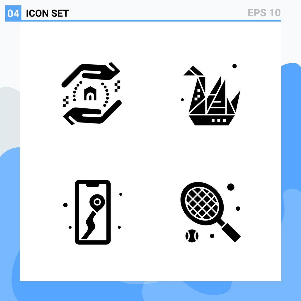 Modern 4 solid style icons. Glyph Symbols for general use. Creative Solid Icon Sign Isolated on White Background. 4 Icons Pack. vector
