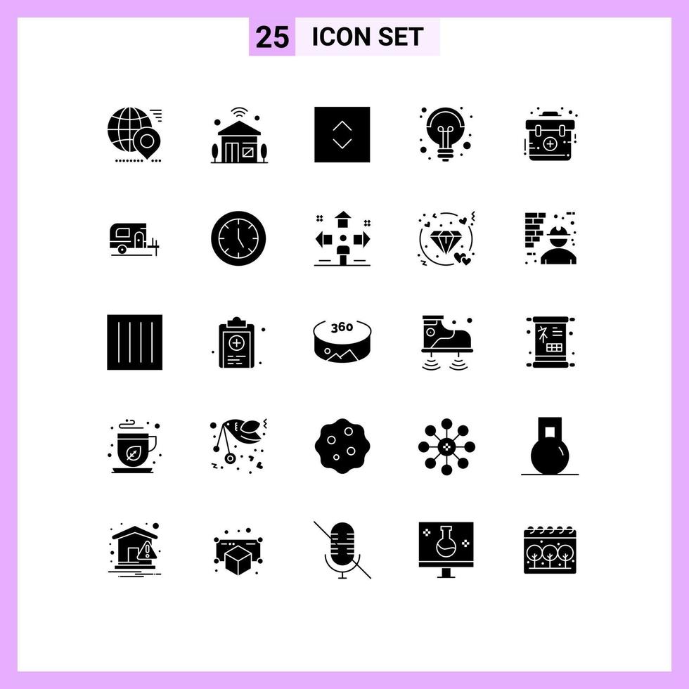 25 User Interface Solid Glyph Pack of modern Signs and Symbols of aid light iot science square Editable Vector Design Elements