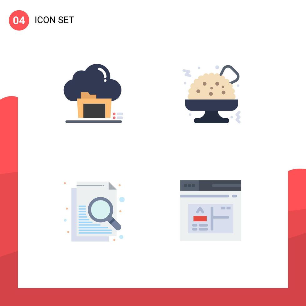 Modern Set of 4 Flat Icons Pictograph of folder search data food fast food browser Editable Vector Design Elements