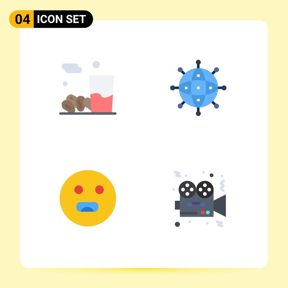 Set of 4 Vector Flat Icons on Grid for drink emojis kareem money hungry Editable Vector Design Elements